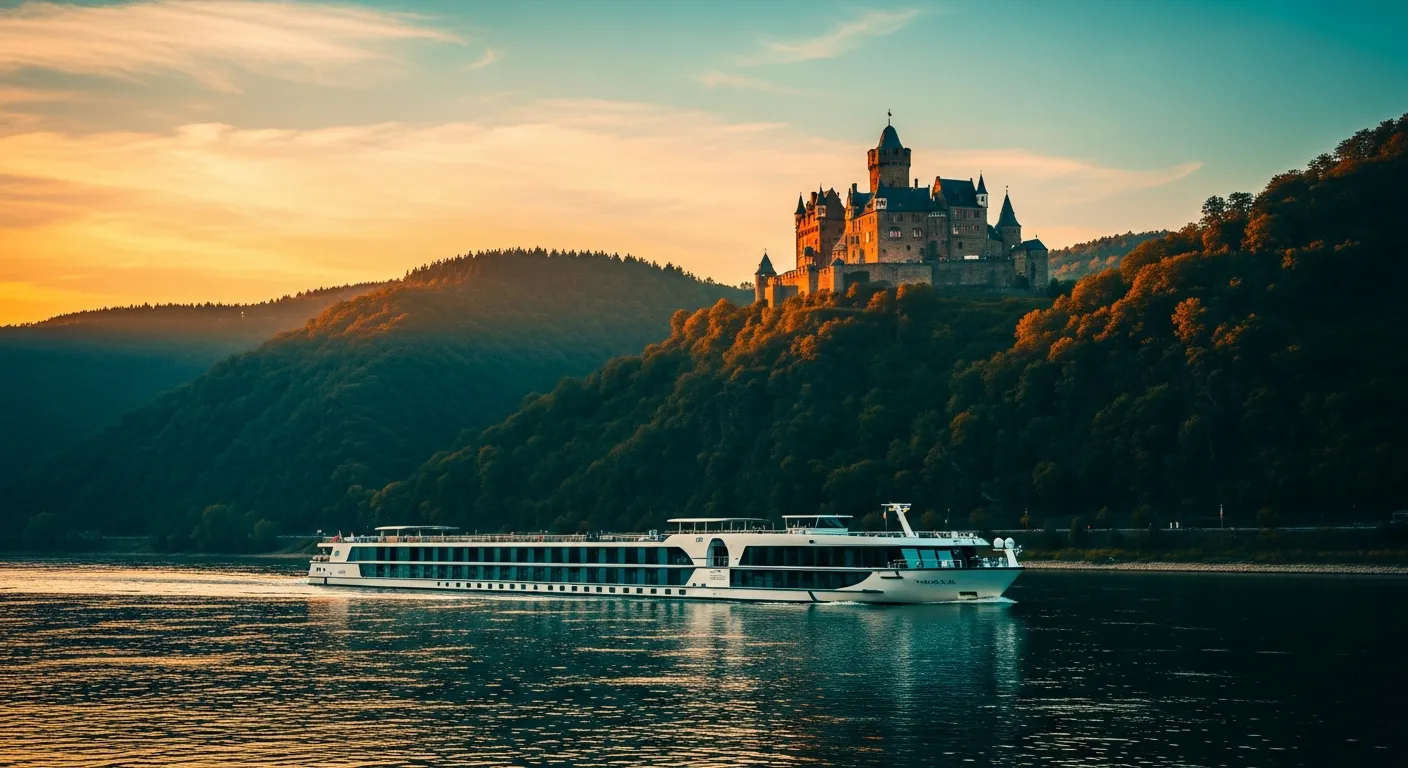 River cruise ship at sunset